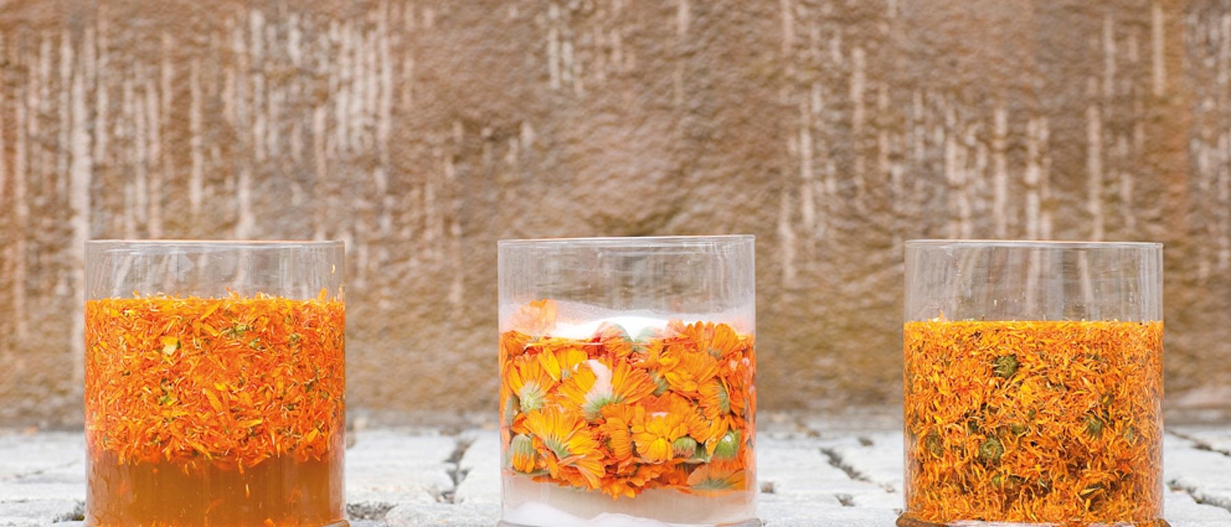 Calendula flowers in glasses